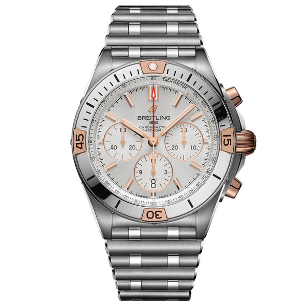 Breitling Chronomat B01 42mm Silver Dial Steel and 18ct Rose Gold Automatic Chronograph Gents Watch IB0134101G1A1