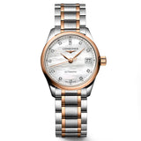 longines master collection 25.5mm mop diamond dot dial 18ct rose gold capped steel automatic ladies watch