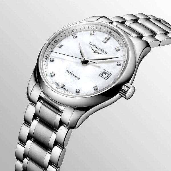 longines master collection 29mm mop dial diamond automatic ladies watch