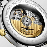 longines master collection 40mm silver dial 18ct gold capped steel diamond automatic gents watch case back view