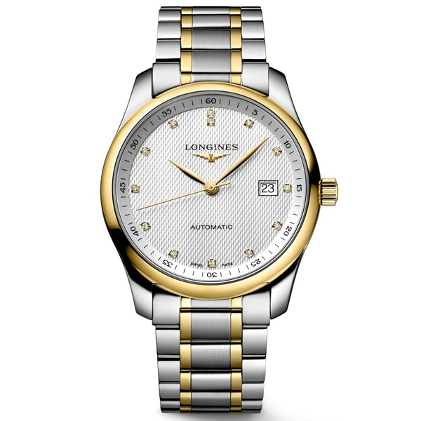 longines master collection 40mm silver dial 18ct gold capped steel diamond automatic gents watch
