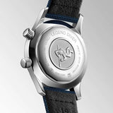 longines legend diver 36mm blue dial automatic watch case back view