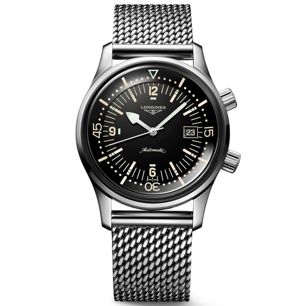 longines legend diver 42mm black dial automatic gents watch