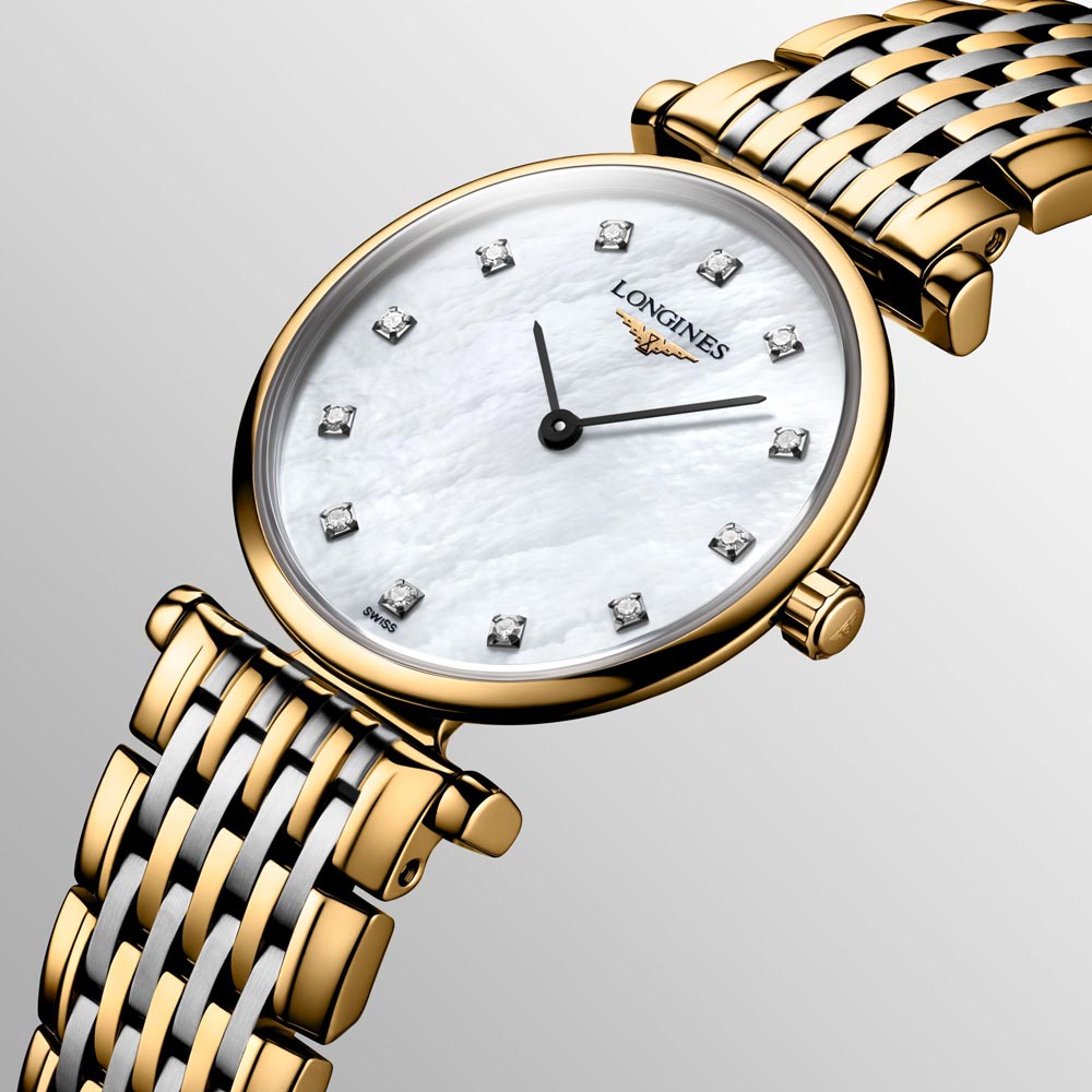 Longines La Grande Classique 24mm MOP Diamond Dot Dial Gold PVD Steel Ladies Quartz Watch L4.209.2.87.7