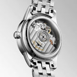 longines ladies flagship stainless steel automatic watch case back view