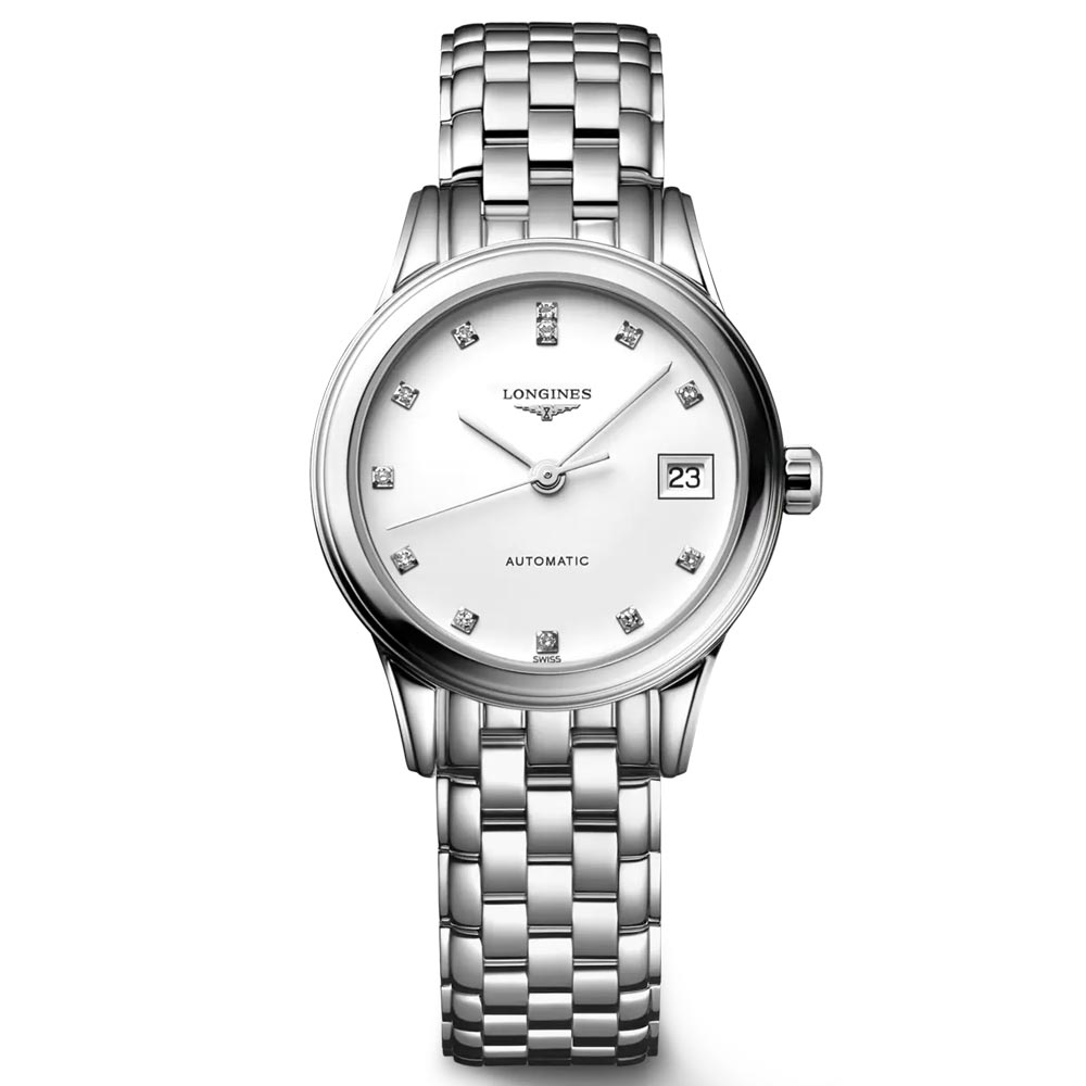 longines flagship 26mm white dial diamond automatic ladies watch