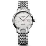 longines elegant collection 29mm striped silver diamond dot dial automatic ladies watch