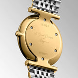 longines la grande classique 29mm white dial yellow pvd steel ladies quartz watch case back view