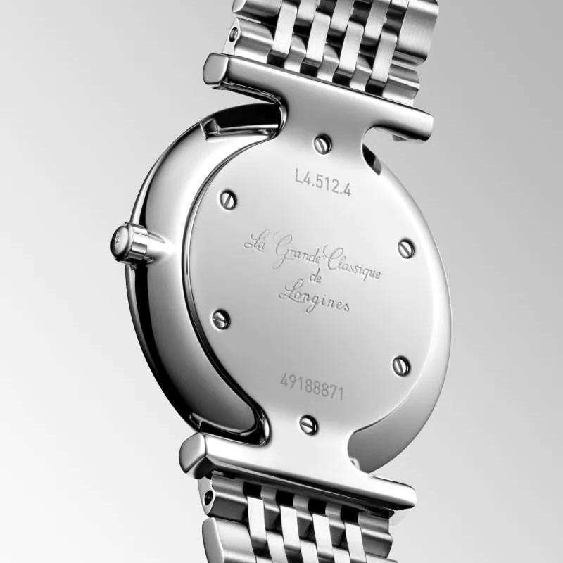 longines la grande classique 29mm black dial ladies quartz watch case back view