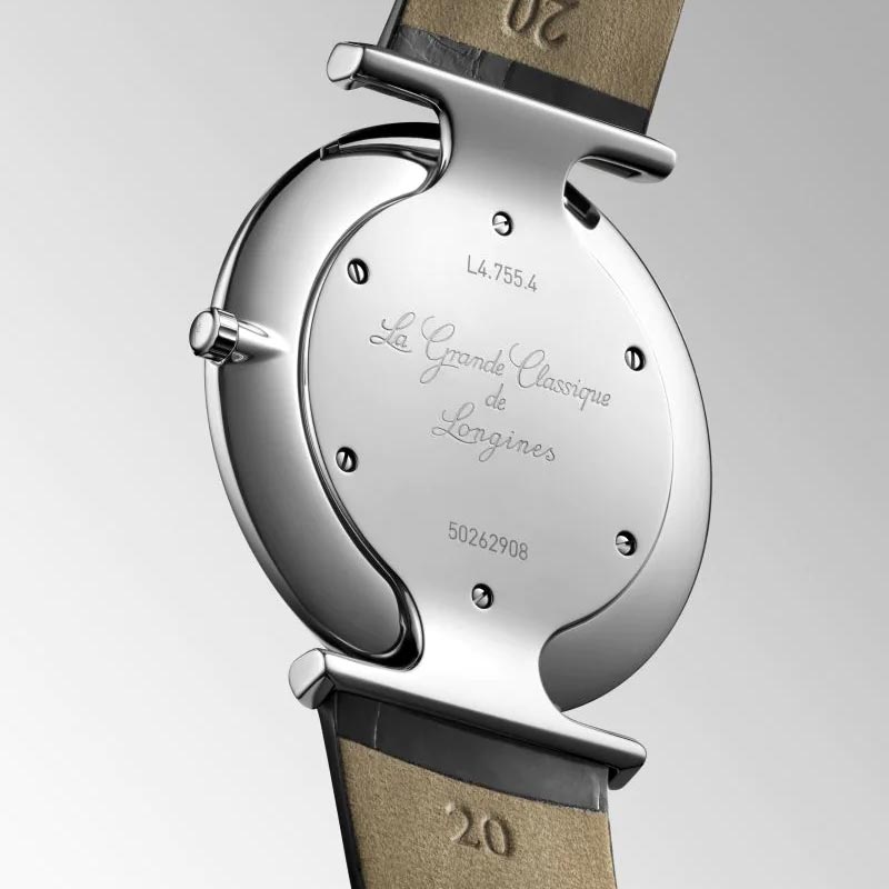 longines la grande classique 36mm white dial ladies quartz watch case back view