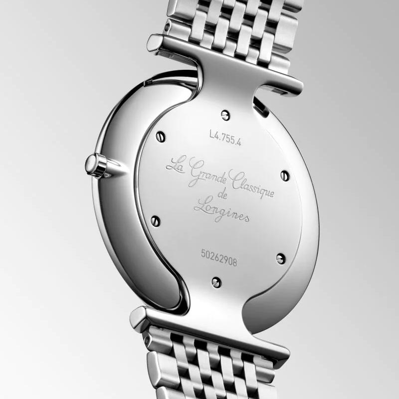longines la grande classique 36mm black dial quartz watch case back view