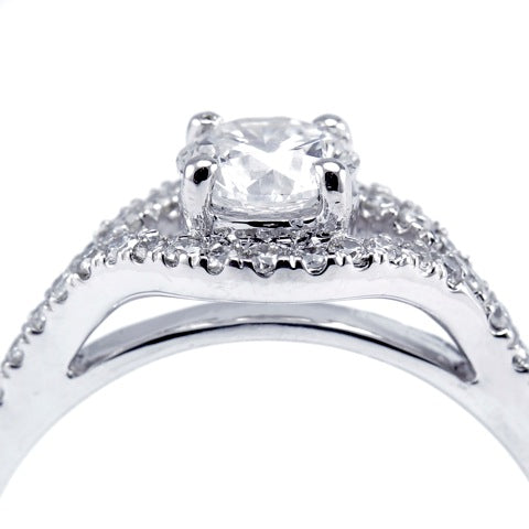 Platinum 0.75ct Round Brilliant Cut Diamond Engagement Ring With Diamond Halo And Shoulders