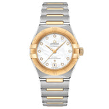 omega constellation 29mm mop dial 18ct yellow gold & steel diamond ladies automatic watch