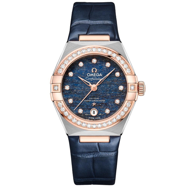OMEGA Constellation 29mm Blue Dial Steel & 18ct Rose Gold Diamond Ladies Automatic Watch 13128292099003