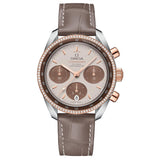 omega speedmaster chronograph 38mm brown dial 18ct rose gold & steel diamond automatic watch