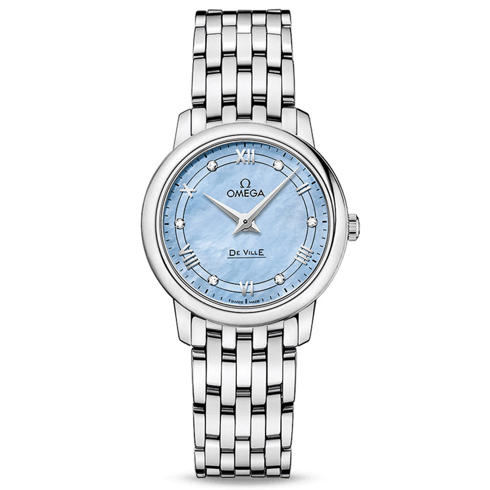 OMEGA De Ville Prestige 27.4mm Blue MOP Dial Diamond Ladies Quartz Watch 42410276057001