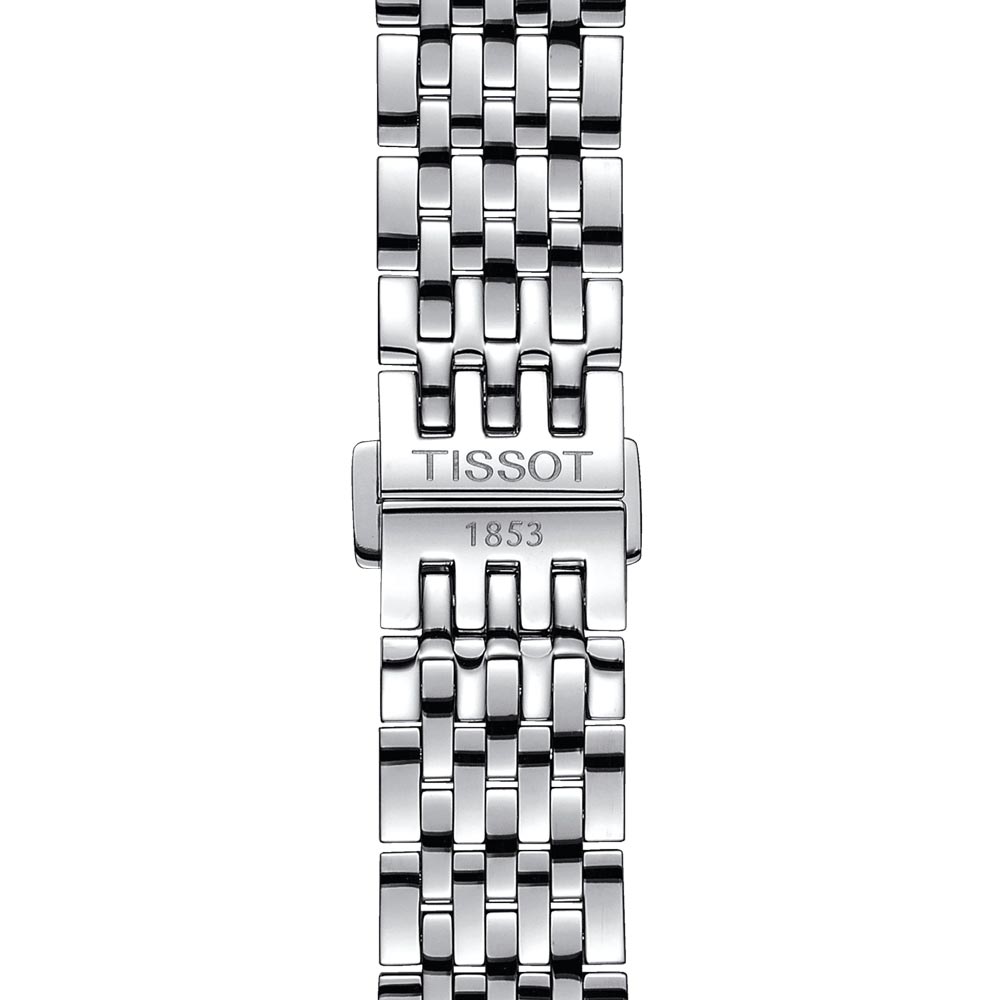 tissot gents t-classic le locle powermatic 80 silver dial stainless steel automatic watch clasp view