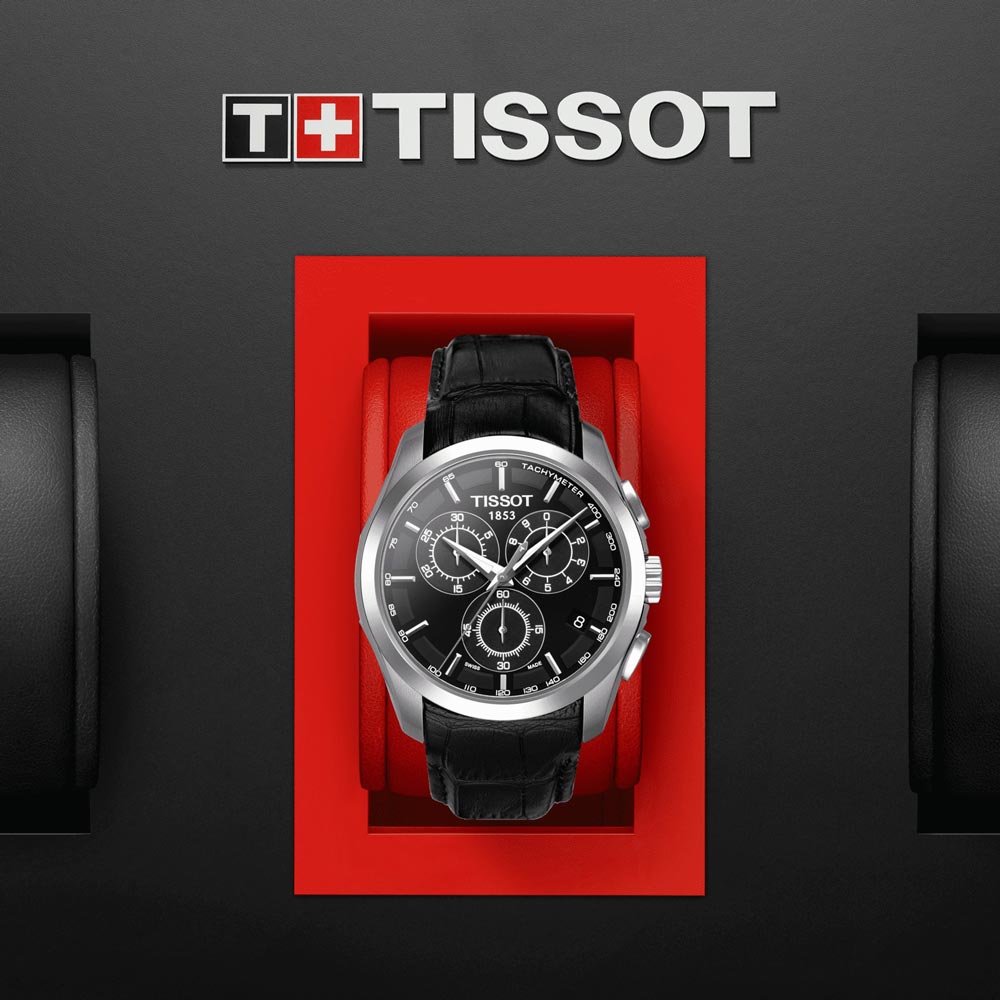 tissot t-classic couturier chronograph 41mm black dial stainless steel gents watch in presentation box