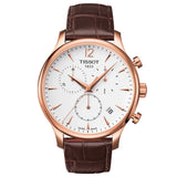 tissot tradition chronograph 42mm silver dial rose gold pvd steel gents quartz watch