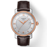 tissot t-classic bridgeport 40mm silver dial rose gold pvd steel gents watch