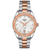 tissot t-classic pr 100 sport chic 36mm mop dial rose gold pvd steel diamond ladies watch