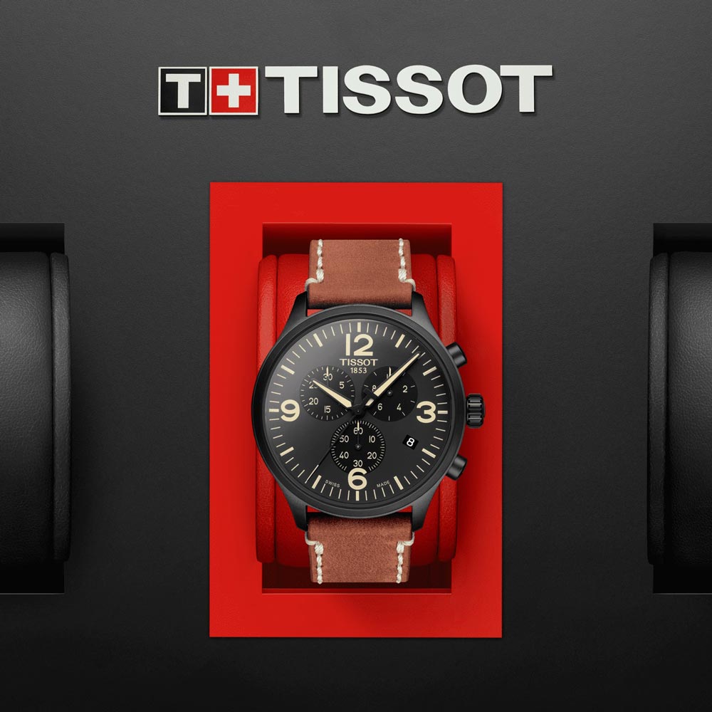 tissot t-sport chrono xl 45mm black dial black pvd steel watch in presentation box