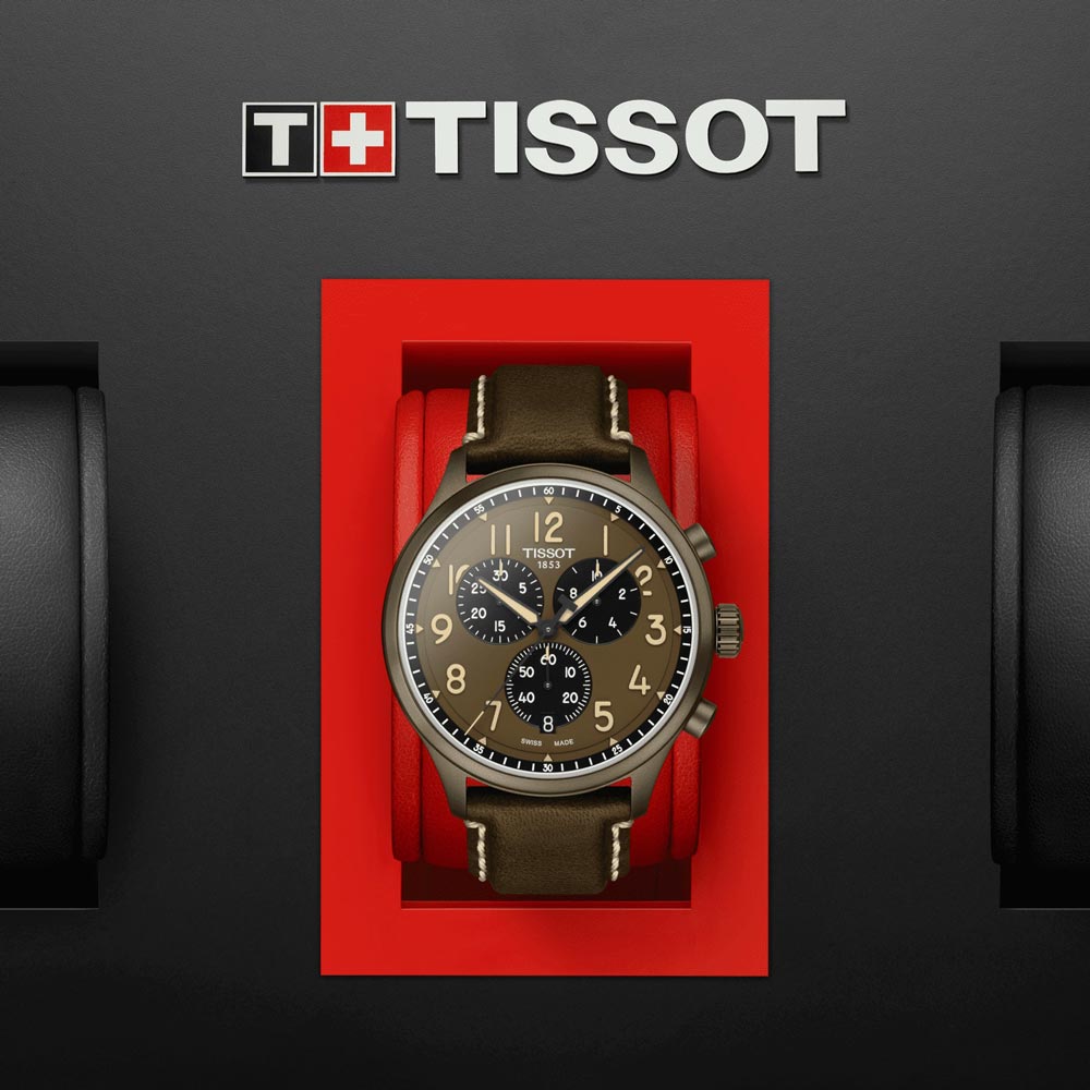 tissot t-sport chrono xl 45mm khaki dial khaki pvd steel gents watch in presentation box