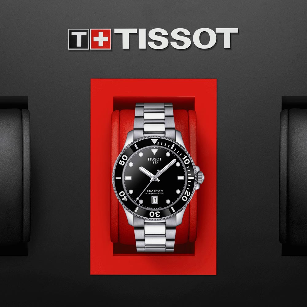 tissot t-sport seastar 1000 black dial 40mm stainless steel gents watch in presentation box