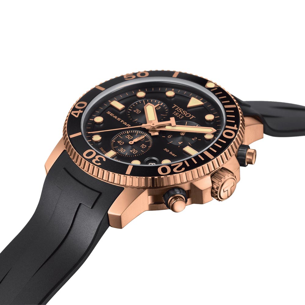 Tissot Seastar 1000 Chronograph 45.5mm Black Dial Rose Gold PVD Steel Gents Quartz Watch T1204173705100