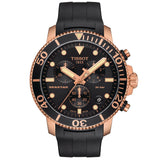 tissot t-sport seastar 1000 chronograph black dial rose gold pvd steel gents watch