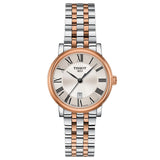 tissot t-classic carson premium lady 30mm silver dial rose gold pvd steel watch