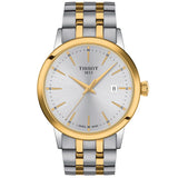 tissot t-classic dream 42mm silver dial yellow gold pvd steel gents watch