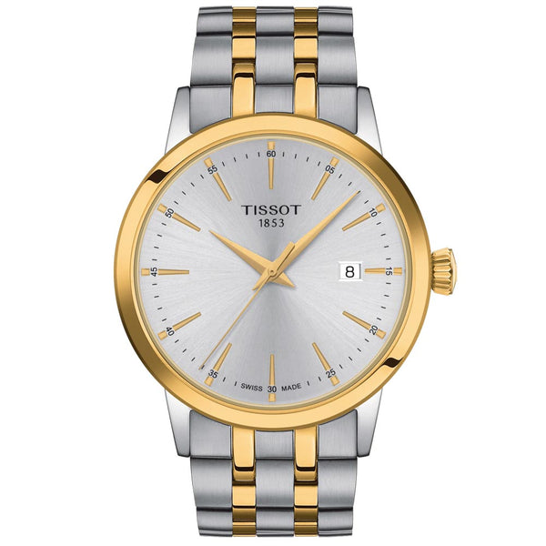 tissot t-classic dream 42mm silver dial yellow gold pvd steel gents watch