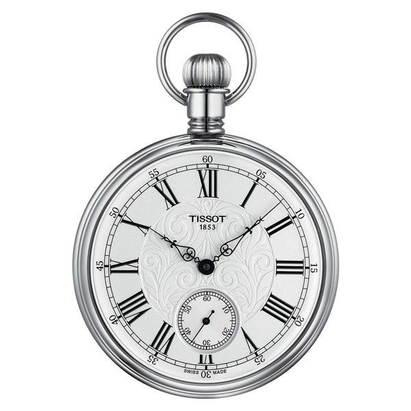 Tissot Lepine Mechanical Palladium Plated Brass 51mm Silver Embossed Dial Manual Wound Pocket Watch T8614059903300