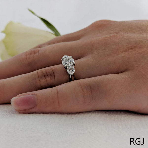The Tulip Platinum Round Brilliant Cut Three Stone Diamond Engagement Ring
