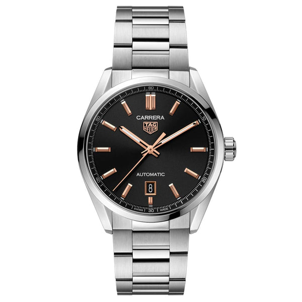 tag heuer carrera date 39mm black dial automatic gents watch
