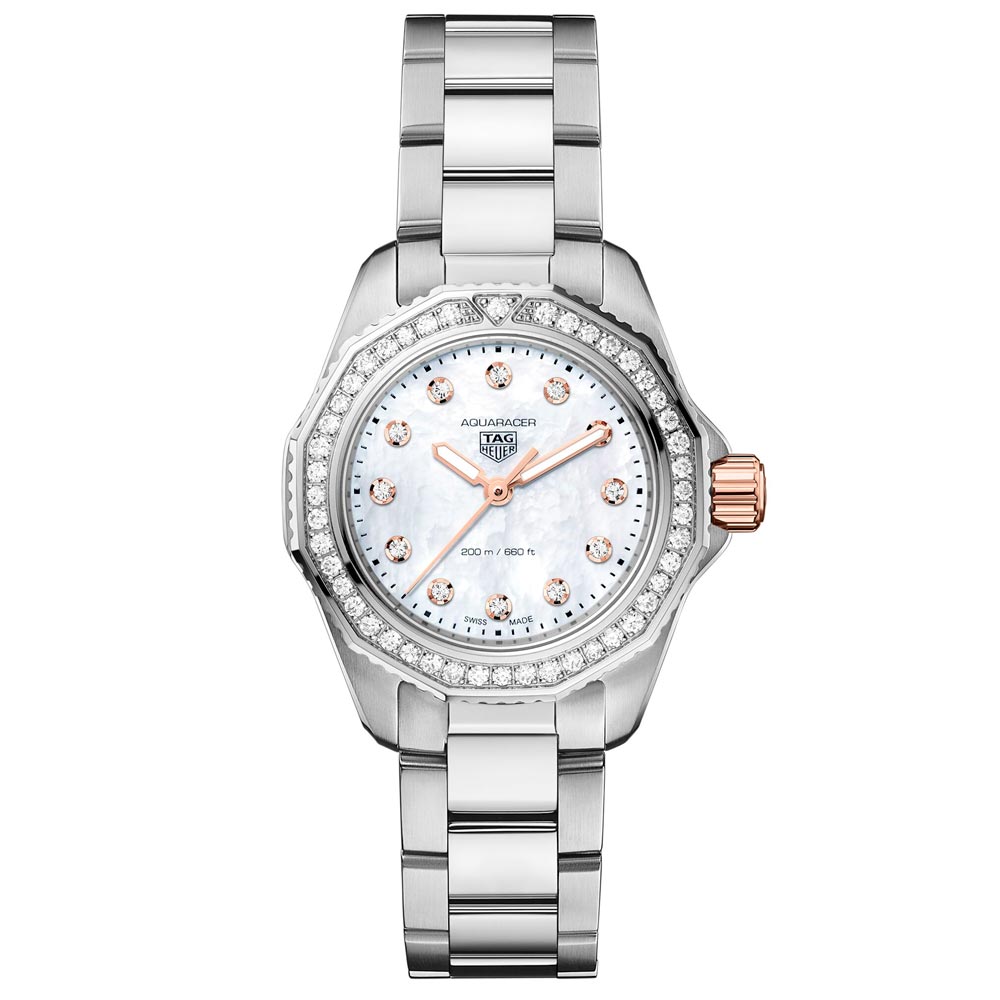 TAG Heuer Aquaracer Professional 200 MOP Dial 30mm Gold Steel Diamon