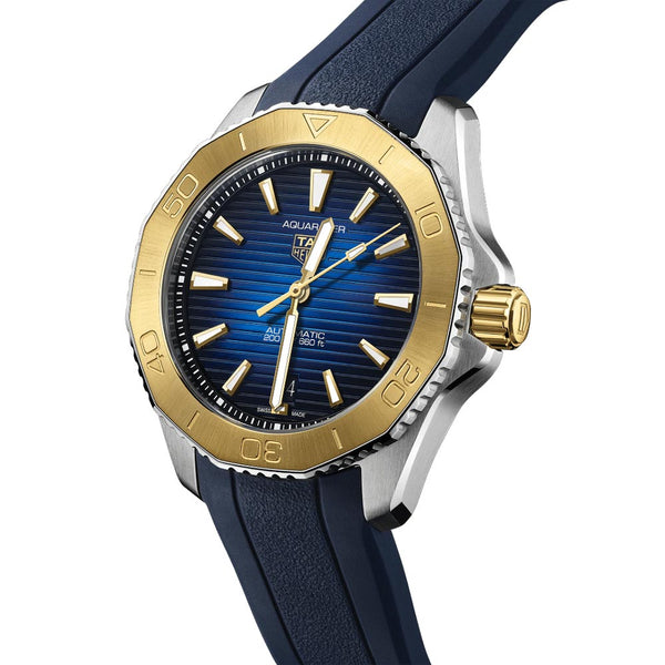 tag heuer aquaracer professional 200 blue dial 40mm steel & gold automatic gents watch
