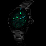 tag heuer aquaracer professional 300 36mm turquoise dial automatic ladies watch in the dark shot