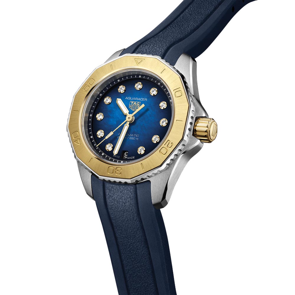 TAG Heuer Aquaracer Professional 200 Blue MOP Dial 30mm Steel & Gold Diamond Automatic Ladies Watch WBP2450.FT6215