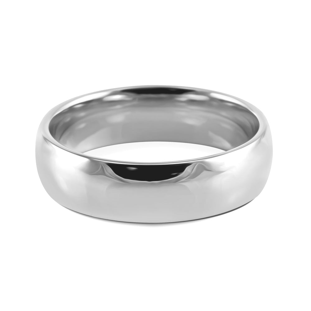 18ct White Gold 6mm Light Court Gents Wedding Ring