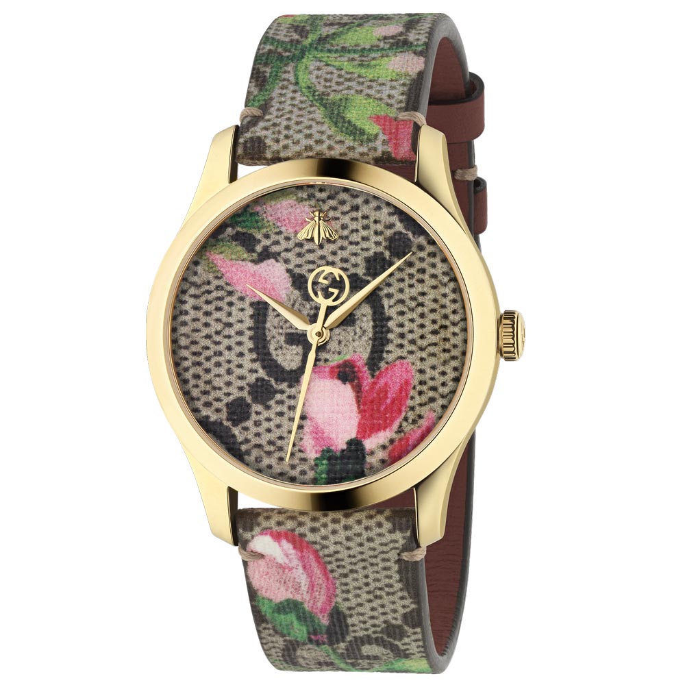 Gucci G-Timeless GG 38mm Canvas Dial Gold PVD Stainless Steel Ladies Watch YA1264038A