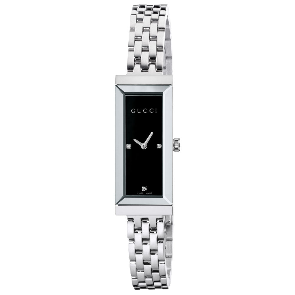 Gucci Ladies G-Frame Stainless Steel Diamond Black Dial Watch YA1275