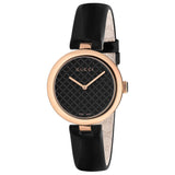 gucci diamantissima 32mm black dial rose gold pvd steel ladies watch
