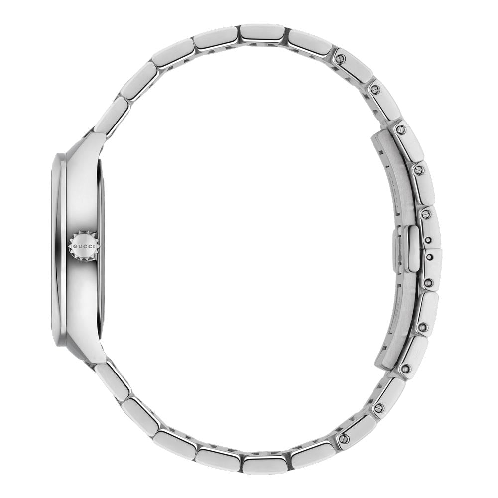 gucci ladies gg2570 silver dial stainless steel diamond watch side view