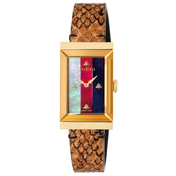 Gucci Women's G-Frame Rectangular Leather Strap Watch, Brown/Multi YA147402
