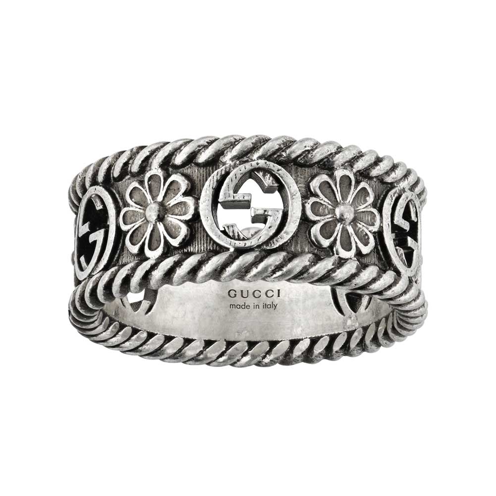 Gucci Interlocking Silver Flower Ring YBC577263001