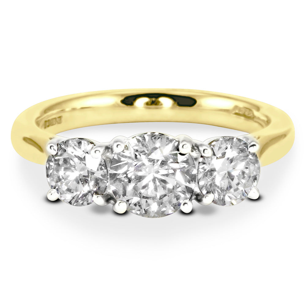 18ct Yellow Gold 2.03ct Round Brilliant Cut Diamond Three Stone Engagement Ring
