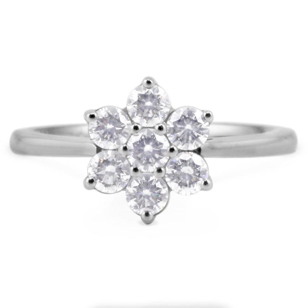 Platinum 0.75ct Round Brilliant Cut Diamond Seven Stone Flower Engagement Ring