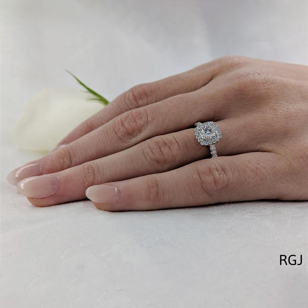 The Skye Brava Platinum 0.50ct Round Brilliant Cut Diamond Engagement Ring With 0.33ct Diamond Halo And Diamond Set Shoulders